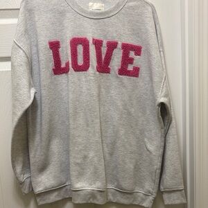 Women's Gray Crew Neck Sweater with Pink LOVE